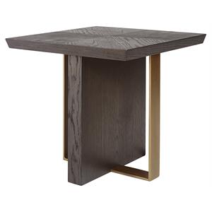 Sunpan Lars 23.75&quot Modern Wood End Table with Antique Brass Frame in Brown