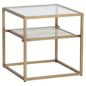 Sunpan Mercury 21.75&quot Square Modern Metal End Table in Gold/Clear