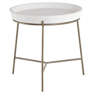 Sunpan Remy 19.75&quot Modern Metal End Table with Tray-like Top in Brass/White