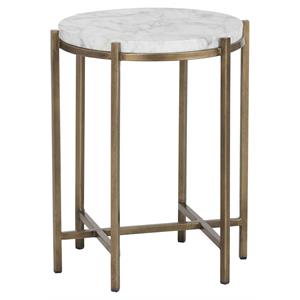 Sunpan Solana 17&quot Round Modern Marble End Table with Metal Base in White