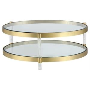 Sunpan York 41&quot Modern Tempered Glass Coffee Table in Brass/Clear