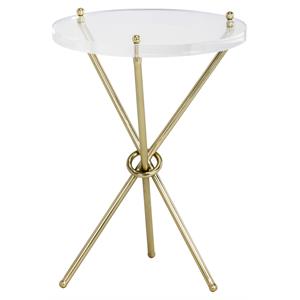 Sunpan Cher 16&quot Modern Metal Side Table with Tripod Like Base in Brass