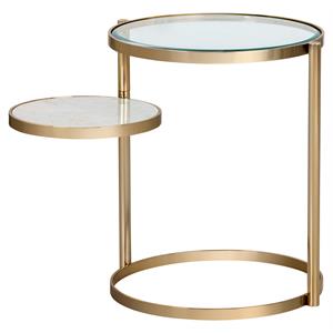 Sunpan Helica 25.5&quot Contemporary Glass Side Table in Brass/Clear