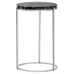 Sunpan Tillie 12.5&quot Modern Stone End Table in Stainless Steel/Black Agate Stone