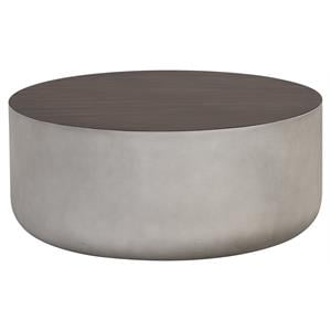 Sunpan Diaz 34.5&quot Drum Modern Concrete Coffee Table in Gray/Wood Grain Brown