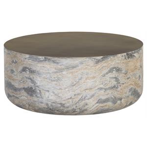 Sunpan Diaz 34.5&quot Drum Modern Concrete Coffee Table in Antique Brass