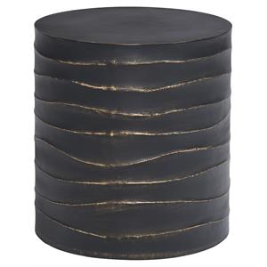 Sunpan Corey 16.5&quot Round Modern Concrete Side Table in Black/Brass
