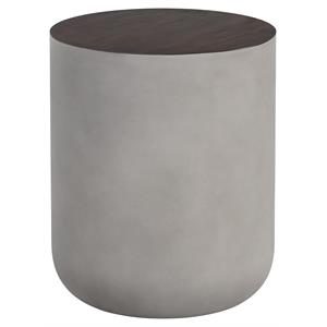 Sunpan Diaz 16&quot Drum Modern Concrete End Table in Gray/Wood Grain Brown