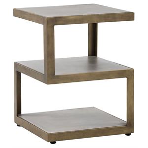 Sunpan Rubix 18&quot Modern Metal End Table with Antique Brass Frame in Gray