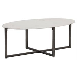 Sunpan Kiara 47&quot Modern Marble Coffee Table in Gunmetal/White Marble