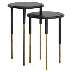Sunpan Kyrie 15&quot Modern Marble Nesting Side Tables in Black (Set of 2)