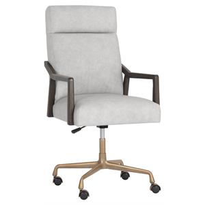 Sunpan Collin 20.5-22.5&quot Modern Leather Office Chair in Saloon Light Gray
