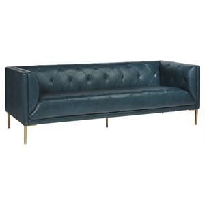 Sunpan Westin 17&quot Transitional Leather and Iron Sofa in Blue