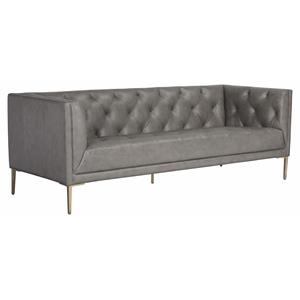 Sunpan Westin 17&quot Transitional Leather and Iron Sofa in Vintage Steel Gray