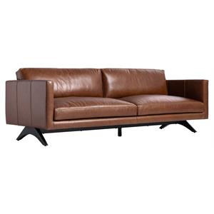 Sunpan Rogers Modern Leather Sofa with Black Wood Legs in Shalimar Tobacco