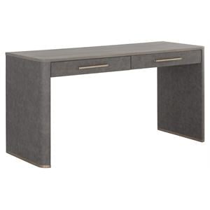 Sunpan Altman 60&quot Modern Faux Leather Desk with 2 Soft Closing Drawers in Gray