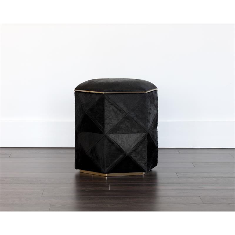 Sunpan Ashanti Modern Cowhide Leather Storage Ottoman in Gold/Black