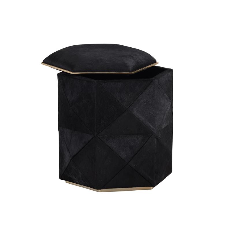 Sunpan Ashanti Modern Cowhide Leather Storage Ottoman in Gold/Black