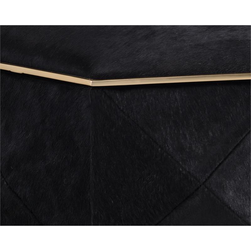 Sunpan Ashanti Modern Cowhide Leather Storage Ottoman in Gold/Black