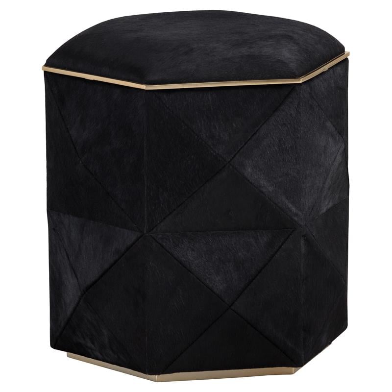 Sunpan Ashanti Modern Cowhide Leather Storage Ottoman in Gold/Black