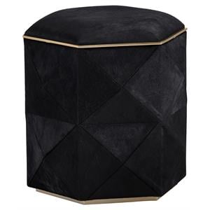 Sunpan Ashanti Modern Cowhide Leather Storage Ottoman in Gold/Black