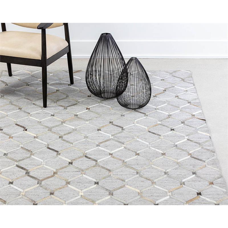Sunpan Bordeaux 9x12 Modern Fabric Hand-Made Rug in Ivory/Gray
