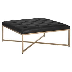 Sunpan Endall 39.5&quot Square Transitional Leather Ottoman in Vintage Black Night