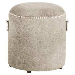 Sunpan Oriole 20.5&quot Modern Cowhide Leather and Stainless Steel Ottoman in Ivory