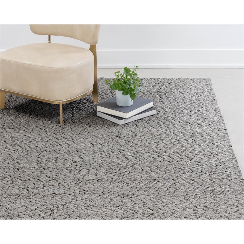 Sunpan Umea 8x10 Contemporary Wool Hand-Woven Rug in Silver Finish