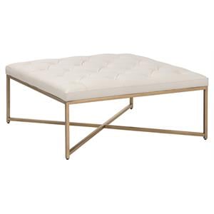 Sunpan Endall 39.5&quot Square Transitional Leather Ottoman in Vintage Vanilla