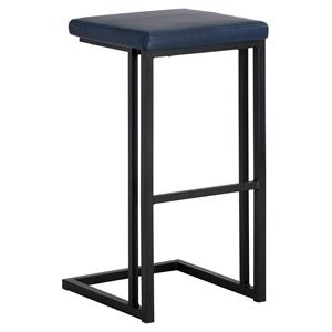 Sunpan Boone 30&quot Modern Faux Leather Barstool in Black-Bravo Admiral (Set of 2)