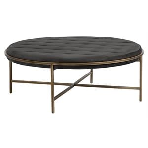 Sunpan Ethel 47&quot Round Transitional Fabric and Steel Ottoman in Gray