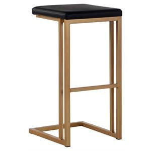 Sunpan Boone 30&quot Modern Faux Leather Barstool in Champagne Gold-Onyx (Set of 2)