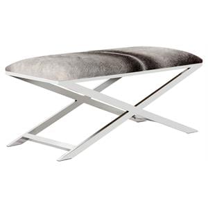 Sunpan Sahara 47&quot Rectangular Modern Cowhide Leather Bench in Silver