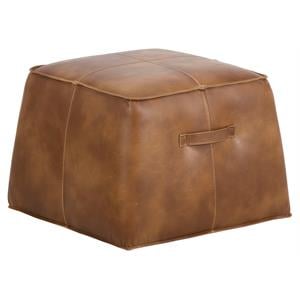 Sunpan Aspen 21&quot Square Modern Faux Leather Ottoman in Tobacco Tan