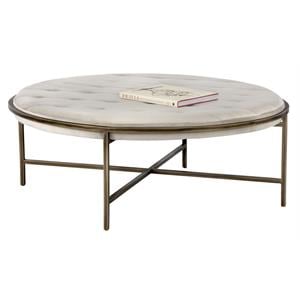 Sunpan Ethel 47&quot Round Transitional Fabric and Steel Ottoman in Cream