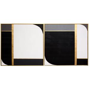 Sunpan 48&quot Modern Wood Double Exposure Wall Art in Gold/Black (Set of 2)