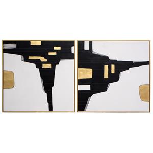 Sunpan 48&quot Modern Wood City Life Wall Art in Multi-Color (Set of 2)