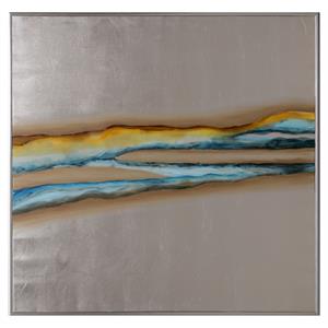 Sunpan 48&quot Modern Canvas and Wood Copper Mine Wall Art in Multi-Color