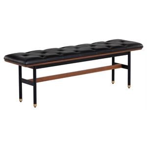 Sunpan Staten 55&quot Modern Faux Leather and Wood Bench in Black