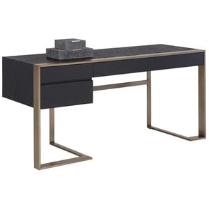 Sunpan Dalton 63&quot Modern Wood and Stainless Steel Desk in Antique Brass/Black