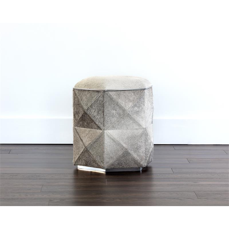 Sunpan Ashanti Modern Cowhide Leather Storage Ottoman in Silver/Gray