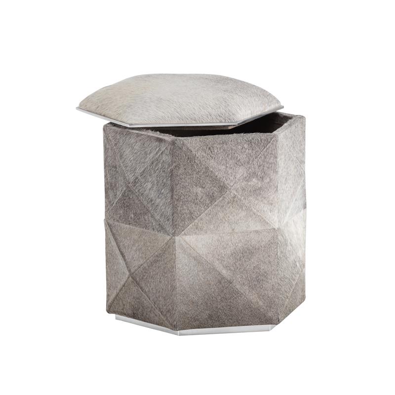 Sunpan Ashanti Modern Cowhide Leather Storage Ottoman in Silver/Gray