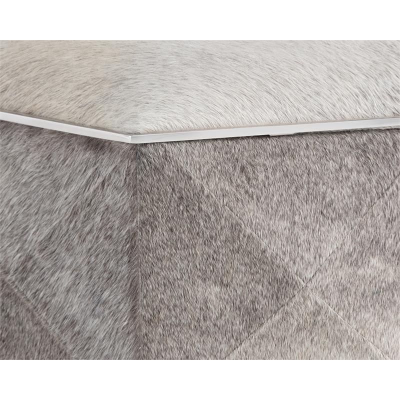 Sunpan Ashanti Modern Cowhide Leather Storage Ottoman in Silver/Gray
