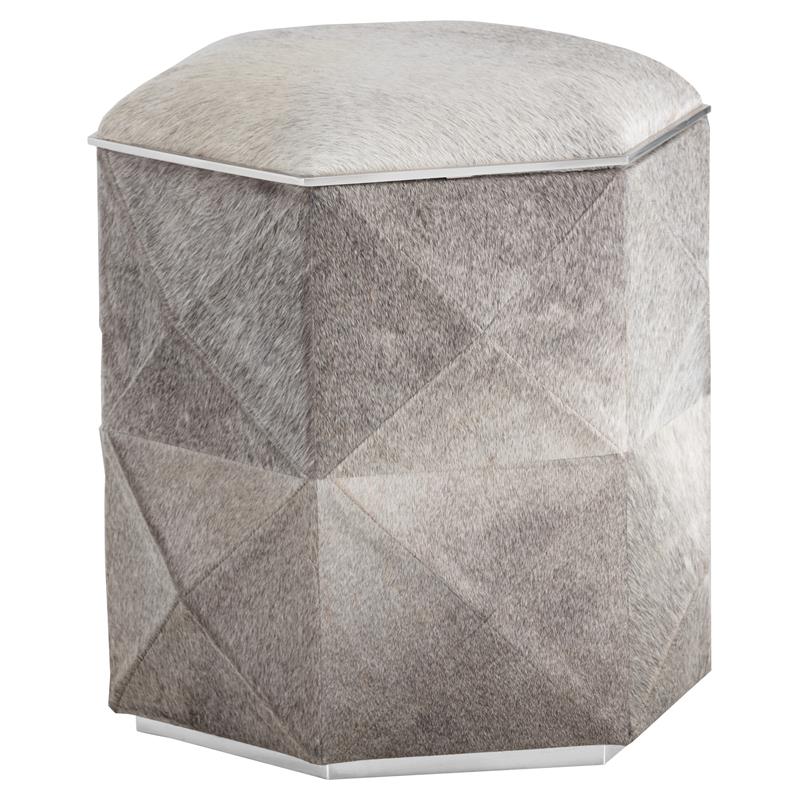 Sunpan Ashanti Modern Cowhide Leather Storage Ottoman in Silver/Gray