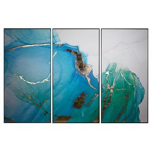 Sunpan 30&quot Modern Wood Blue Lagoon Wall Art in Charcoal/Blue (Set of 3)