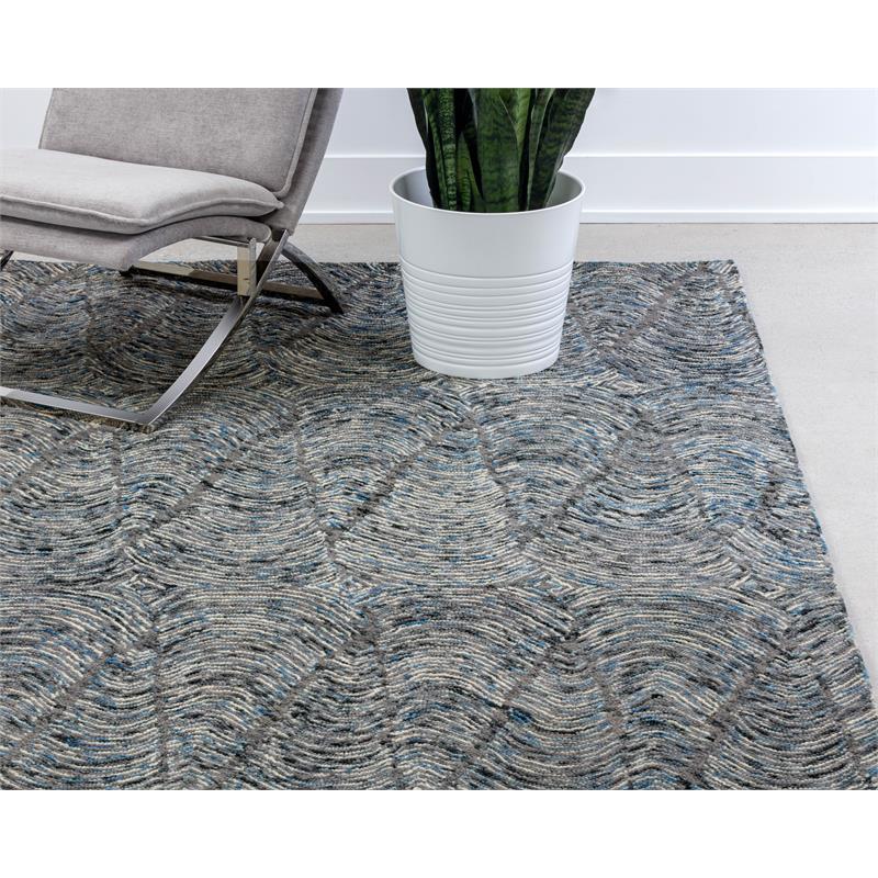 Sunpan Corfu 8x10 Modern Wool Hand-Tufted Rug in Blue/Charcoal