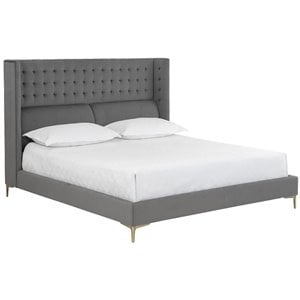 Sunpan Cairo 82&quot Modern Fabric and Aluminum King Bed in Antonio Charcoal