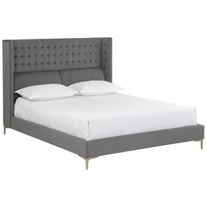 Sunpan Cairo 66&quot Modern Fabric and Aluminum Queen Bed in Antonio Charcoal