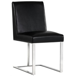 Sunpan Dean 20&quot Modern Leather Dining Chair in Stainless Steel/Cantina Black